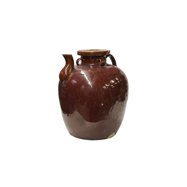 Vintage Earthy Dark Brown Village Rural Pottery Ceramic Pot Vase For Sale - Image 4 of 6