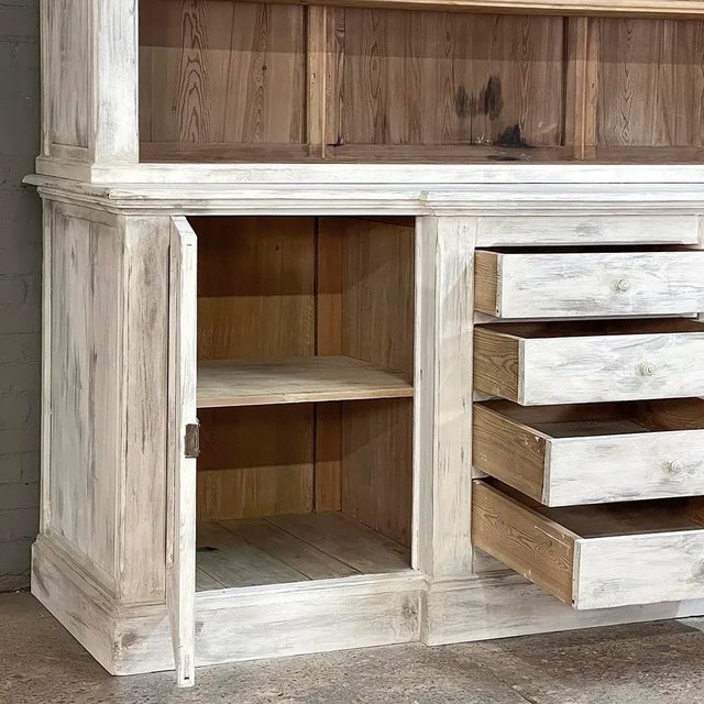 Grand 19th Century French Rustic Neoclassical Bookcase in Whitewashed Pine For Sale - Image 4 of 13