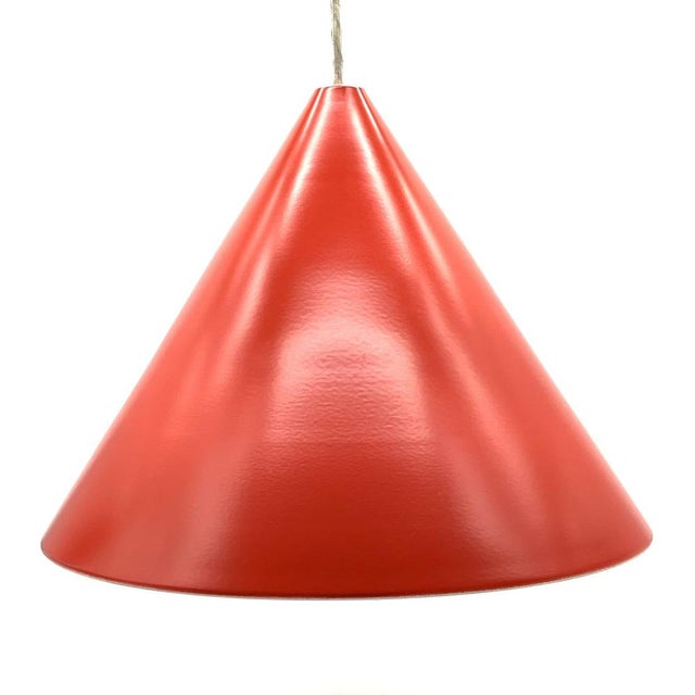 Vintage Scandinavian Cone Pendant Lamp in Red Enamel & Ceramic in the style of Louis Poulsen, 1960s For Sale - Image 15 of 15