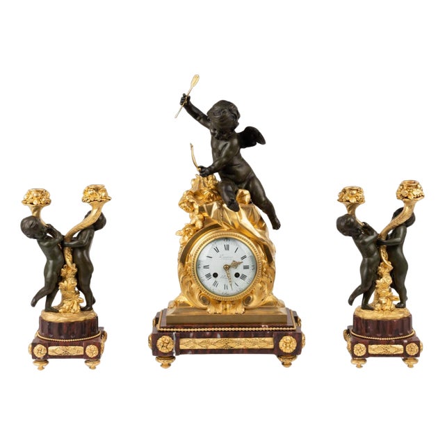 Napoleon III Mantel Clock, 19th Century, Set of 3 For Sale