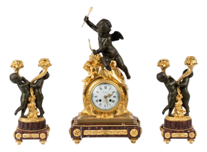Napoleon III Mantel Clock, 19th Century, Set of 3