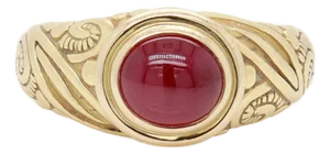 Renaissance Style 18k Gold & Ruby Cabochon Cocktail Ring