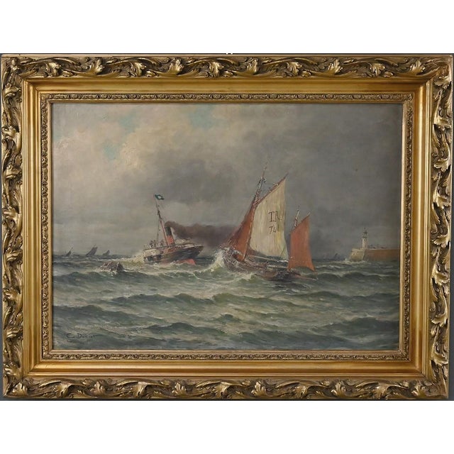 Demont, Painting Entrance to the Port by Rough Seas, 1890s, Oil on Canvas For Sale - Image 6 of 17