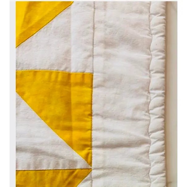 1950s American Patchwork Bowtie Quilt — Sunshine Yellow & White Cotton 35” Square For Sale - Image 4 of 18