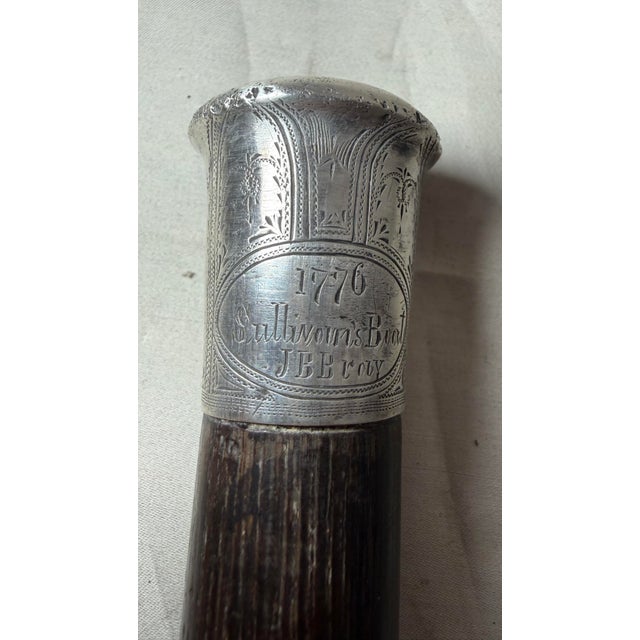 Rare Antique 1776 Battle of Sullivan's Island Boat JBB Silver Walking Stick Cane For Sale - Image 11 of 13