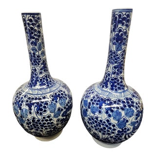 Chinese Blue and White Bottle Form Vases - a Pair For Sale