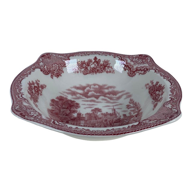 Early 20th Century Johnson Bros. “Old Britain Castles” Red Transferware Serving Bowl For Sale