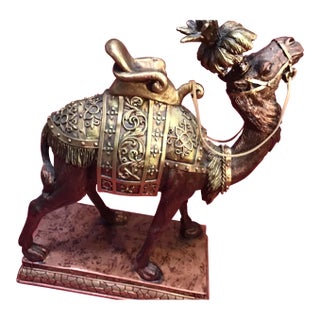 Vintage 2007 Decorative Camel Figurine – Bronze & Gold Ornate Saddle – 15” Tall For Sale