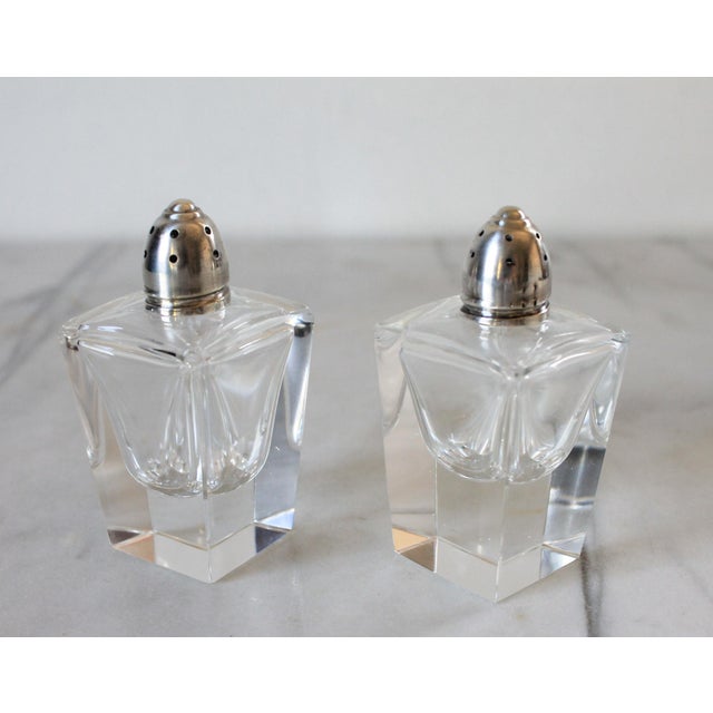 Hollywood Regency Vintage Glass & Sterling Silver Salt & Pepper Shakers For Sale - Image 3 of 8