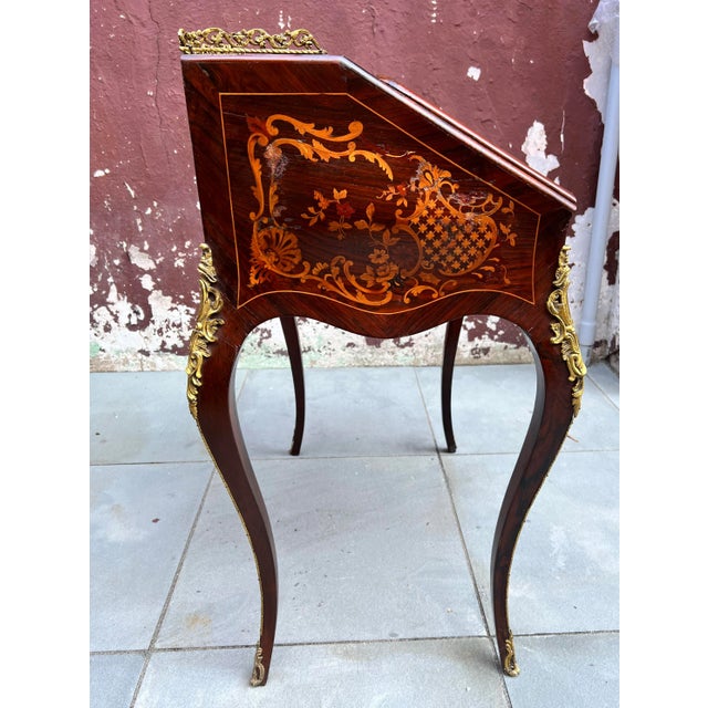 French 19th C. Louis XV Design French Slant Front Ladies Writing Desk For Sale - Image 3 of 12