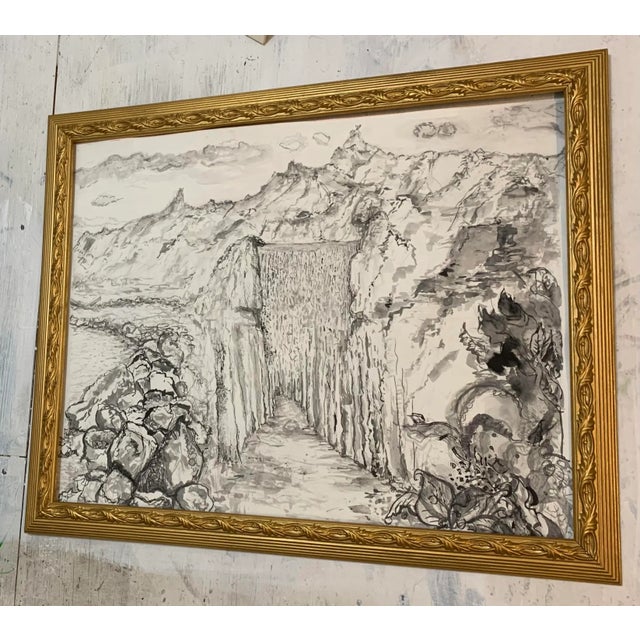 Wood Utopia, Original Pen & Ink Drawing, Framed, by Van Ness For Sale - Image 7 of 10