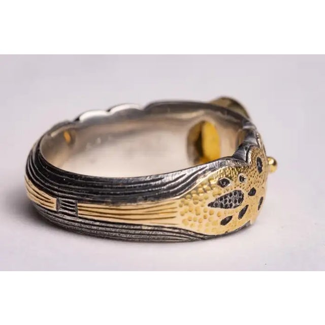 1990s Yellow Sapphire, 18K Gold and Sterling Silver Ring, Size 7.25 For Sale - Image 4 of 5