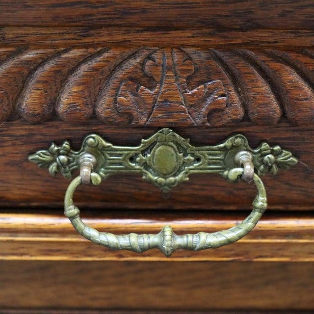 Continental Gothic Carved Oak & Stained Leaded Glass Court Cupboard C1900 For Sale - Image 16 of 17