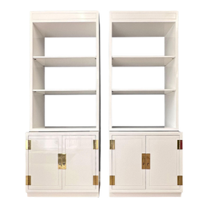 1970s Henredon Campaign White Lacquer Bookcase Set of 2