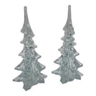 Vintage Crystal Clear Glass Christmas Trees - A Pair For Sale