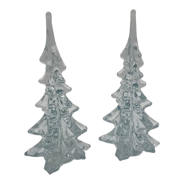 Vintage Crystal Clear Glass Christmas Trees - A Pair For Sale