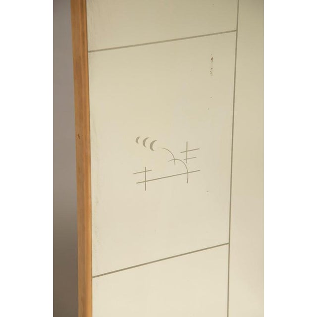 Decorative Mirror with Silk-Screened Designs and Brass Frame, 1940s For Sale - Image 6 of 12