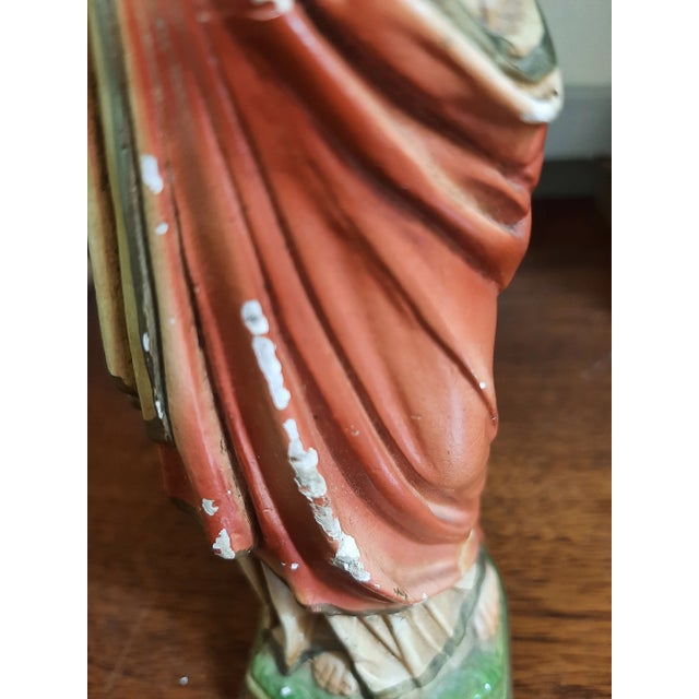 Red Vintage Religions Icon Early 20th Century Italian Jesus Chalkware Figurine For Sale - Image 8 of 9