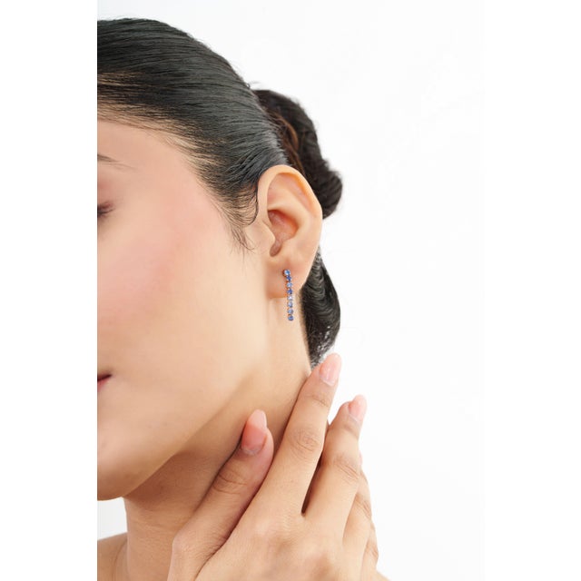 Classic 1.32ct Royal Blue Sapphire Linear Drop Earrings in 14k Solid Gold- 2 Pieces For Sale - Image 9 of 15