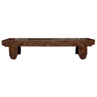 Antique Indonesian Bench in Carved Wood, 1890s For Sale