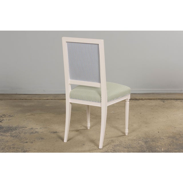 French Louis XVI Style Painted Dining Chairs in Blue & Green Stripe, Set of 6 For Sale - Image 18 of 18