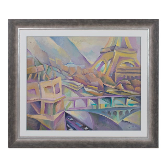 The Yellow Eiffel Tower, Oil on Canvas Painting by Claude-Max Lochu For Sale