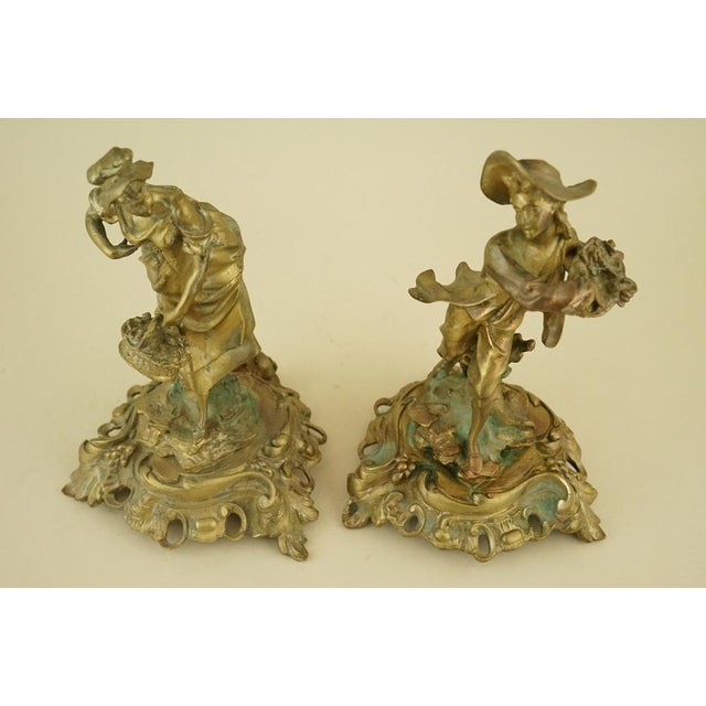 Gold 20th Century Mercury-Gilded Bronze Sculptures of Lady and Dandy, France For Sale - Image 8 of 18