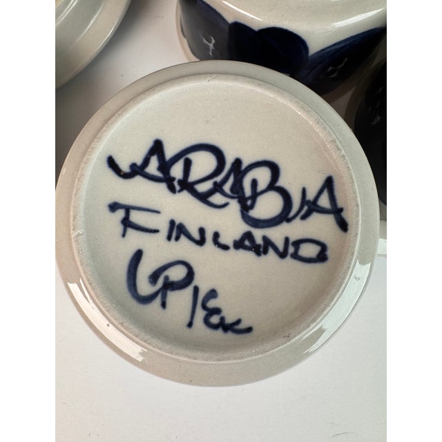 1950s Mid-Century Modern Arabia of Finland Blue Anemone Cup and Saucer Set- 10 Pieces For Sale In San Francisco - Image 6 of 8