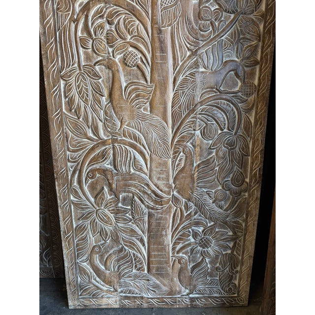 Mid-Century Modern Vintage Hand-Carved Tree of Life Barn Door – Rustic Reclaimed Wood Wall Panel 84x36 For Sale - Image 3 of 6