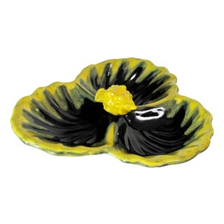 Yellow and Black Ceramic Catchall with 3 Compartments from Vallauris, 1970s For Sale