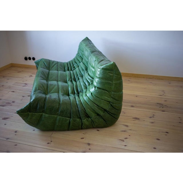 Togo Three-Seater Sofa in Dubai Green Leather by Michel Ducaroy for Ligne Roset For Sale - Image 3 of 5