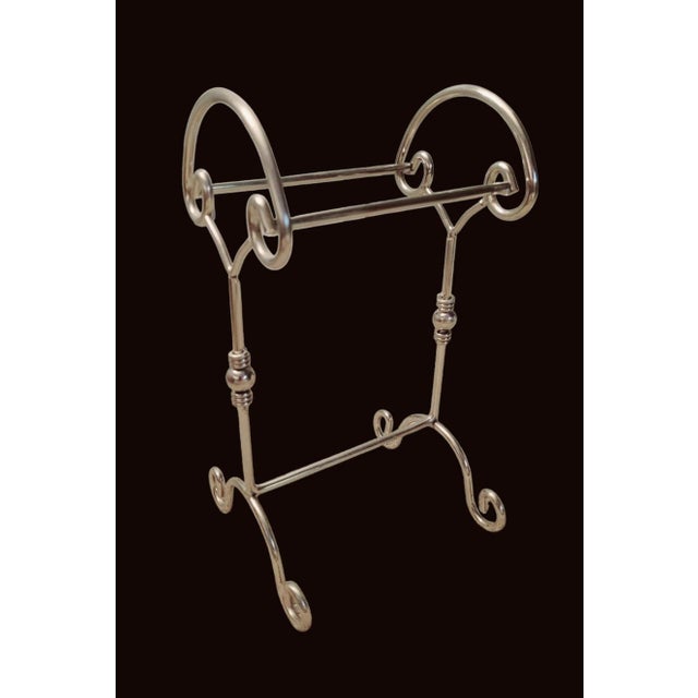 Polished Nickel Silver Scroll Bathroom Wash Cloth Towel Vanity Stand For Sale In West Palm - Image 6 of 6