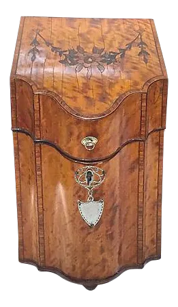 Antique English Burl-Wood Knife Box
