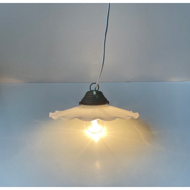 Scandinavian Ballerina Pendant Lamp with Pleaded White Opaline Glass Shade, 1920s For Sale - Image 9 of 10