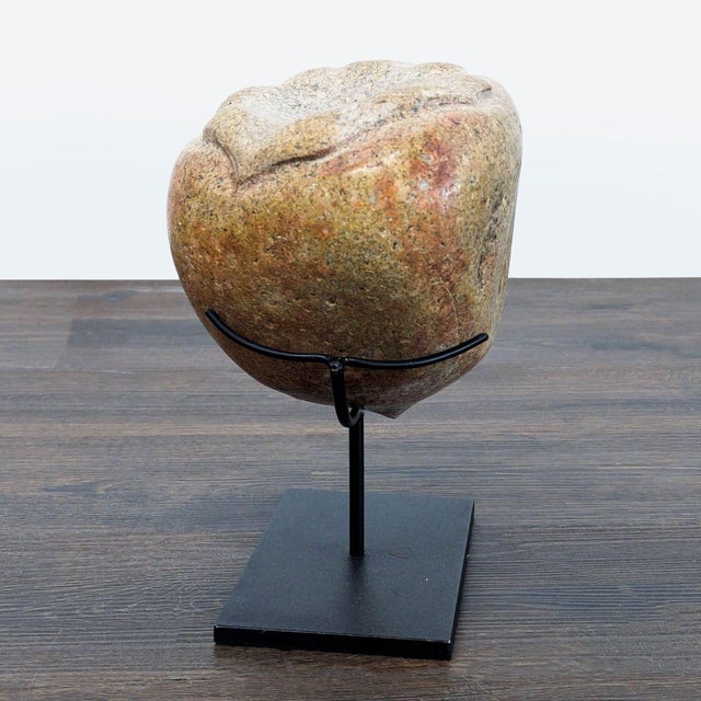 Natural Stone Sculpture With Metal Stand - Unique Engraved Art Piece For Sale In San Francisco - Image 6 of 8