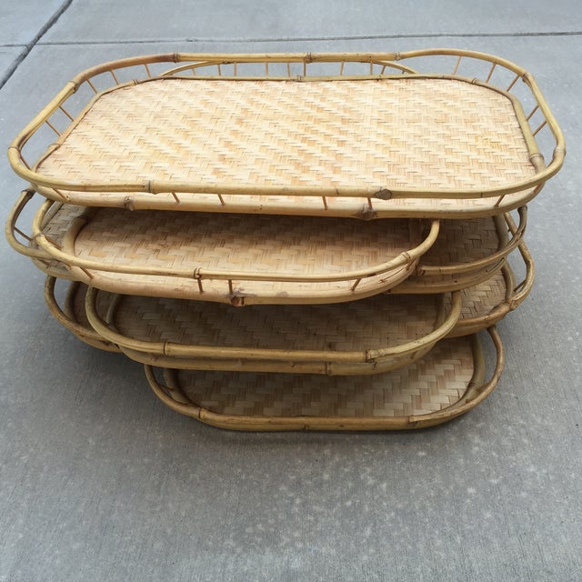 Vintage Bamboo Serving Trays Set of 6 Chairish