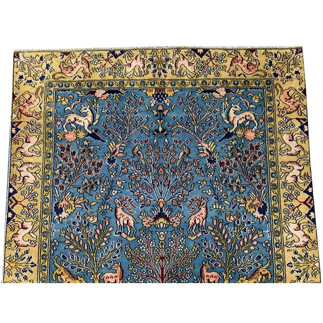 Amazing Hand Knotted Vintage Qashmour Tree of Life Pictorial Wool Area Rug 6.4 X 3.11 Ft For Sale In Miami - Image 6 of 12