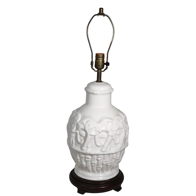 Reposse Ceramic White on White Ceramic Table Lamp With Elephant Motif For Sale - Image 9 of 10