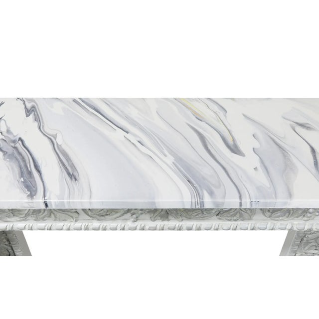 1980s Hollywood Regency Style Carved Wooden Mantel/Entrance Table (Silver-Plated Finish) For Sale - Image 12 of 16