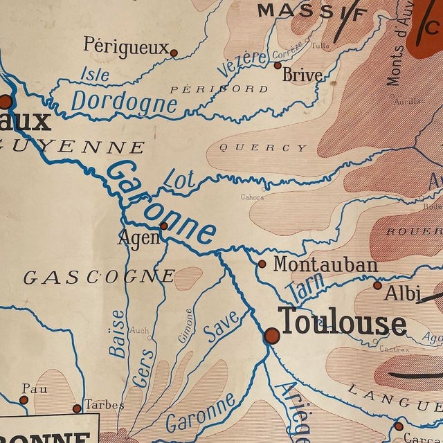 Vintage School Map, The Garonne / the Rhone, 1950s For Sale - Image 10 of 11