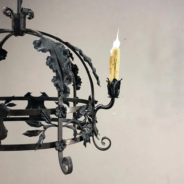 Metal Antique Hand Forged Italian Wrought Iron Chandelier For Sale - Image 7 of 13
