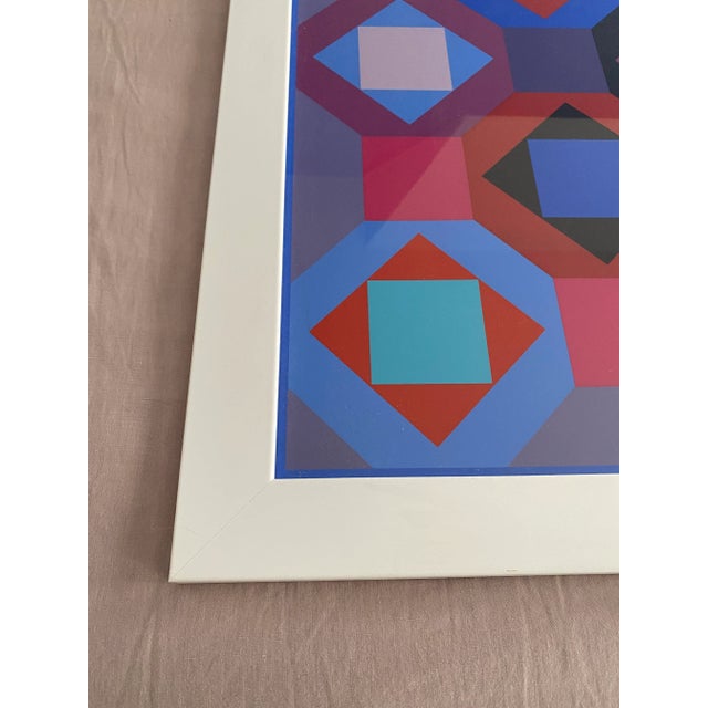 Blue Original Victor Vasarely "Oc-Ta" Op Art Screenprint, Framed For Sale - Image 8 of 13