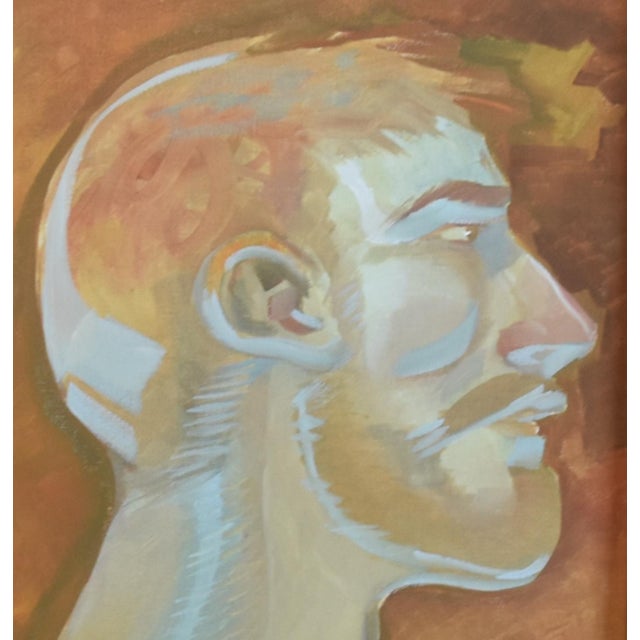 Contemporary Modern Male Profile Portrait Oil Painting Including the Antiqued Gold Wood Frame For Sale - Image 4 of 6