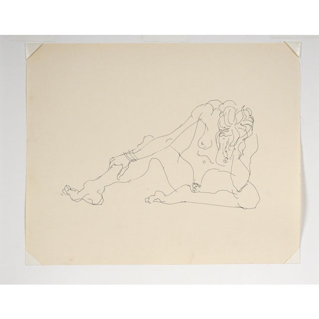 Single Female Nude - Original Line Drawing on Paper Ink line drawing of a single female nude. Delicate linework with lots...