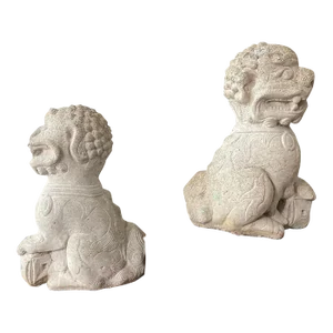 1980s Concrete Garden Foo Dog Statues - A Pair