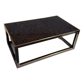 1980s Tessellated Horn and Brass Coffee Table For Sale