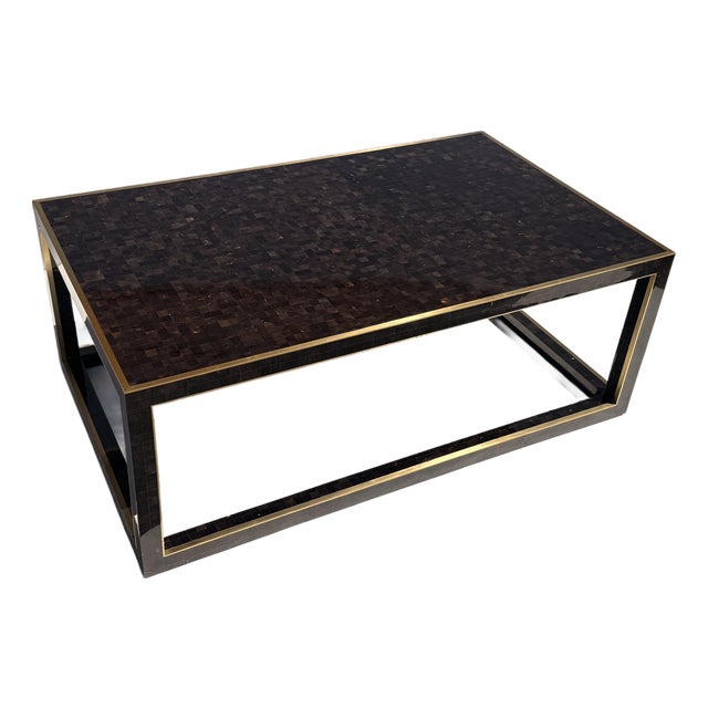 1980s Tessellated Horn and Brass Coffee Table For Sale