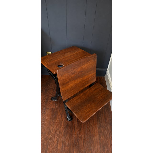 Farmhouse Antique Cast Iron & Wood School Desk With Attached Chair + Inkwell For Sale - Image 3 of 3