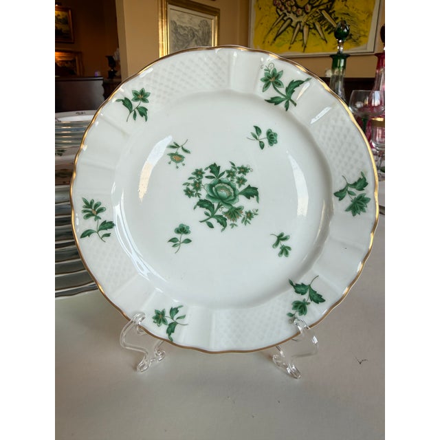 Biedermeier Mid 20th Century Bernardaud Limoges for Le Vase Étrusque — Green Floral & Gold Dessert Plates, Set of 11 For Sale - Image 3 of 5