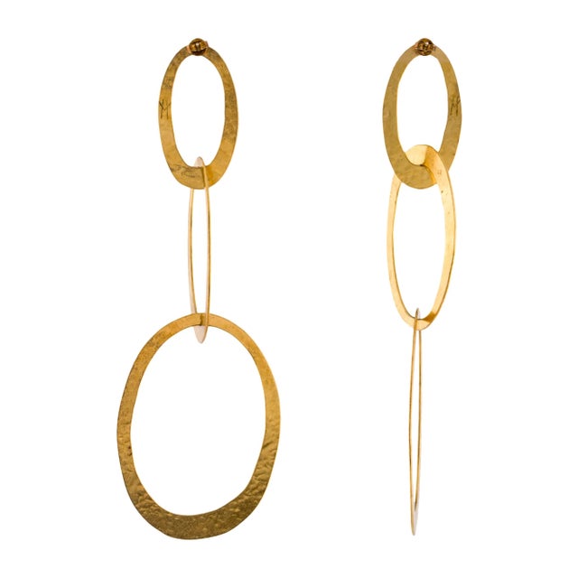 French 90s Herve Van Der Straeten Hoop Earrings Gold Plated Signed Vintage, A Pair For Sale - Image 3 of 7